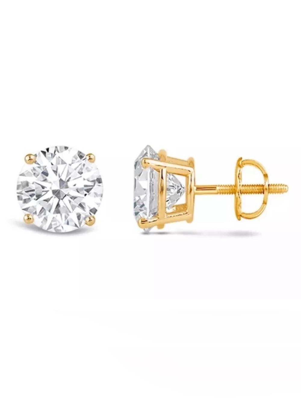 2 Ct Round Cut VS1/E Certified Lab Grown Diamond Stud Earrings 14k Yellow Gol